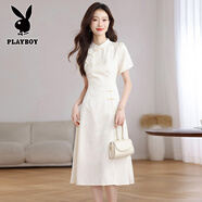 花花公子（PLAYBOY）少女改良版旗袍2025夏季新中式輕國風(fēng)復(fù)古感超仙氣質(zhì)連衣裙女 杏色 M
