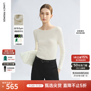 朗姿純羊毛高級感打底毛衣設(shè)計感氣質(zhì)上衣2025年春新款毛針織衫女 本白色一字大圓領(lǐng) M