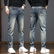 小魔怪美式復古懷舊2025秋冬新款牛仔褲直筒修身韓版寬松彈力潮流長褲男 深懷舊藍 30