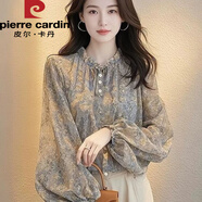 皮爾卡丹2025春季春裝法式長(cháng)袖雪紡襯衫新款上衣別致獨特洋氣碎花小二件套 圖片色XL