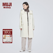 無(wú)印良品（MUJI）女式羊毛混牛角扣大衣長(cháng)款連帽毛呢呢子外套秋冬季外衣女裝 米白色 S (155/80A)