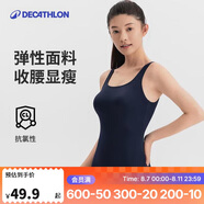 迪卡儂（DECATHLON）泳衣女連體三角抗氯游泳服顯瘦大碼泳裝泡溫泉深藍4230020