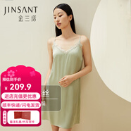金三塔真絲睡衣女100%桑蠶絲性感居家可外穿真絲吊帶裙睡裙絲綢睡衣禮物 牛油果綠（性感蕾絲） M