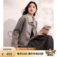 香影牛角扣麂皮絨外套女2024年冬季新款羊羔毛風皮毛一體短款大衣 灰色 W844025 S
