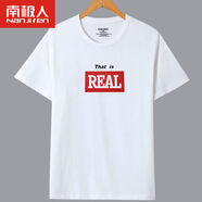 南極人新品(Nanjiren)兩件裝 男士短袖t恤圓領(lǐng)黑白體恤T 純色半袖上 白色印花 L