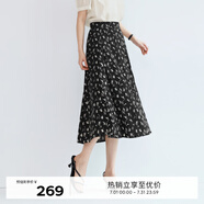 伊芙麗（eifini）【經(jīng)典延續(xù)】伊芙麗波浪擺氣質(zhì)絕美碎花拼接韓式半身裙女A字半裙 黑色 L /118-130斤