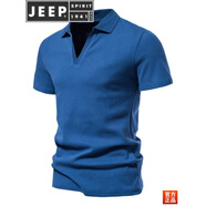 JEEP SPIRIT美式休閑男T恤歐美簡(jiǎn)約亨利衫純棉翻領(lǐng)夏季短袖彈力V領(lǐng)修身男體恤 藍(lán)色 L 【120-130斤】