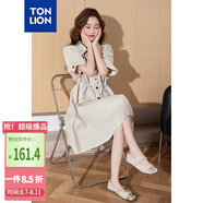 唐獅（TonLion）2025女翻領(lǐng)收腰工裝短袖連衣裙WP 卡其 S