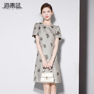 海青藍連衣裙夏女2025新款女裝高級設(shè)計感時尚氣質(zhì)中長款刺繡裙 灰色 L