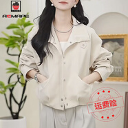 AEMAPE歐洲站立領(lǐng)工裝外套女2025年春秋新款超好看別致寬松百搭小眾夾克 象牙白 常規(guī) L 100-115斤