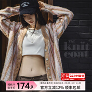 馬登女裝 美式復(fù)古針織衫油畫彩色V領(lǐng)豎條紋開衫寬松美拉德風(fēng)毛衣秋 彩色條紋 馬登工裝 L