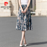 皮爾卡丹2025夏季新款雪紡印花半身短裙女中長(cháng)款顯瘦碎花高腰跳舞沙灘裙 墨綠印花 S 合適體重85-95裙長(cháng)60