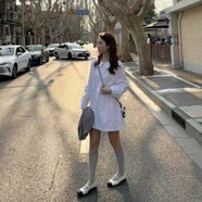 熒蒂（YINGDI）溫柔白色襯衫連衣裙女2025早春秋新款休閑寬松長袖娃娃領(lǐng)外套 白色 M