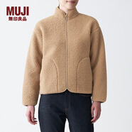 無印良品（MUJI）女式 彈力 長毛抓絨 夾克 BBJ07A0A 短款外套 煙熏黃杏色 XS-S