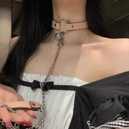 虔生緣貓咪鈴鐺項圈女頸鏈頸圈choker鎖骨鏈皮質(zhì)頸環(huán)項鏈情趣性感脖圈鏈 【粉】貓耳鈴鐺脖環(huán)+牽引繩頸飾 可調(diào)日系軟妹小眾個性配飾K9項圈