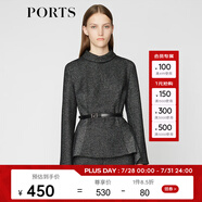 PORTS寶姿 秋冬新品女裝簡(jiǎn)約半高領(lǐng)針織上衣LA9N025GCF005 黑色格子 XS (2)