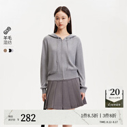 VEROMODA針織衫女2024早秋新款含羊毛豎坑條連帽針織開衫簡約休閑 花崗石灰色加花色 160/80A/S
