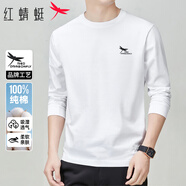 紅蜻蜓（RED DRAGONFLY）長(zhǎng)袖T恤男純棉立體品牌標(biāo)識(shí)休閑時(shí)尚簡(jiǎn)約百搭圓領(lǐng)上衣打底衫白L