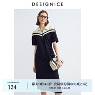 迪賽尼斯（DESIGNICE）2024年夏季新款通勤風(fēng)休閑顯瘦拼接Polo領(lǐng)高腰短袖連衣裙 黑白 M