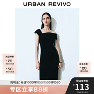 UR2025春季新款女裝復(fù)古魅力露肩褶皺收腰連衣裙UWG750029 黑色 XS