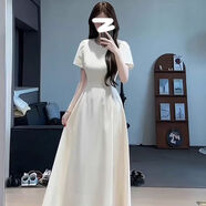 沫衣依秀連衣裙子女夏季2025新款茶歇法式氣質(zhì)高級(jí)感收腰顯瘦長(zhǎng)裙 杏色 S  85-100斤