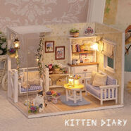 智趣屋（CUTE ROOM）diy小屋制作迷你小屋拼裝玩具創(chuàng)意模型女生房子拼裝玩具生日禮物 [公主款]小貓日記 +電池+防塵罩+工具3+LED燈+膠水