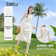 百圖betu女裝2025夏季新款連衣裙無袖風琴褶慵懶收腰仿麻裙子2506T38 米白 S （桃紅預售08/01發(fā)貨）
