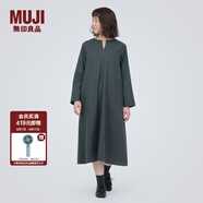 無(wú)印良品（MUJI）女式 起毛 V領(lǐng)長(cháng)袖連衣裙 女款長(cháng)裙裙子秋冬 女裝 BC2FBC3A 炭灰色 L (165/88A)