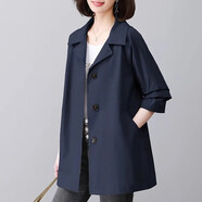 俞兆林（YUZHAOLIN）風(fēng)衣外套女中長(cháng)款2025春秋新款休閑寬松百搭減齡百搭上衣潮 藏青色 L 建議105-120斤