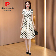 皮爾卡丹（pierre cardin）雪紡波點連衣裙2025夏季新款女法式氣質(zhì)修身顯瘦收腰短袖v領(lǐng)裙子 波點【專柜品質(zhì)】 XL 106斤-117斤