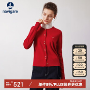 Navigare意大利小帆船女士全羊毛針織開衫休閑毛衣外套2334094509 紅 L 