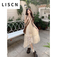 LISCN波西米亞民族風(fēng)吊帶女夏季云南大理旅游穿搭海邊度假長(zhǎng)子 刺繡鉤花背心 M