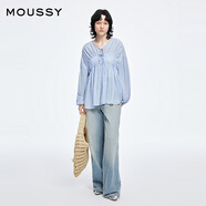 moussy 2025夏季新品甜美風(fēng)抽褶皺系帶寬松長(zhǎng)袖襯衫028ISA30-1003 111淺藍(lán)色 均碼