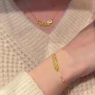 QMXD新中式碎冰冰五帝錢(qián)項鏈女款高級感輕奢小眾鎖骨鏈金色超閃毛衣鏈 五帝錢(qián)項鏈+手鏈（兩件套）