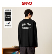 SPAO韓國同款純棉長(cháng)袖T恤男女同款情侶裝簡(jiǎn)約百搭上衣潮SPCX25ST01LD 黑#SP標貼字 S