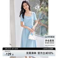 尚都比拉輕職場(chǎng)連衣裙女夏季收腰中長(cháng)裙泡泡袖裙子 淺藍色152L80063  M