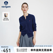 Navigare意大利小帆船毛衣外套女士秋冬款純羊毛圓領(lǐng)羊毛衫氣質(zhì)針織開(kāi)衫 藏青 L