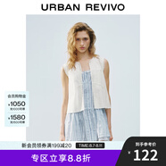 UR2025夏季新款女波嬉風(fēng)拼接蕾絲系帶無袖開襟襯衫UYL250054 本白 (面料微透) XS