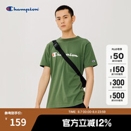 Champion夏季經(jīng)典款印花草寫LOGO圓領(lǐng)休閑運動T恤無性別冠軍短袖男女情侶 深綠色(偏薄） M