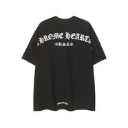 克羅心（chrome heart）克羅CH十字馬蹄梵文印花字母圓領(lǐng)口袋短袖ins潮牌男女同款寬松T恤 黑色 L