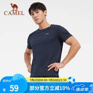 駱駝（CAMEL） 運(yùn)動(dòng)短袖T恤春夏情侶款寬松透氣休閑跑步健身運(yùn)動(dòng)上衣 6002，藏青，男 L