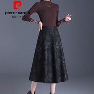 皮爾卡丹（pierre cardin）夏季新款百搭碎花冰絲麻高腰中長(zhǎng)半身裙女中年舞裙大碼A字大擺裙 黑色暗花裙-有口袋加深【工廠】 XL 體重125-140斤【裙長(zhǎng)75厘米長(zhǎng)