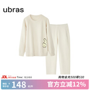ubras半邊絨家居服情侶加絨加厚睡衣女加厚保暖睡衣套裝 豆乳白色-女款 【條紋褲款】 XL