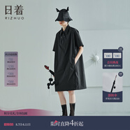 日著（rizhuo）原創(chuàng)設(shè)計(jì)感女裝2024夏季新款中長款裙小個(gè)子短袖多巴胺連衣裙 不聽黑 M