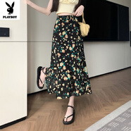 花花公子（PLAYBOY）碎花包臀裙子女半身裙夏季2025新款系帶開(kāi)叉仙女一片式高腰雪紡裙 黑色碎花 8540#黑色碎花 S 建議85-99斤
