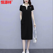恒源祥polo連衣裙女過(guò)膝夏季寬松遮肚大碼胖mm翻領(lǐng)棉氣質(zhì)T恤中長(zhǎng)裙潮 黑色【優(yōu)質(zhì)棉質(zhì)面料】 3XL 建議145-160斤