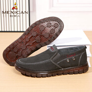 稻草人（MEXICAN）牛筋底男鞋春秋新款單鞋休閑帆布鞋軟底爸爸鞋中老年百搭懶人男鞋 深灰色 T6622 39