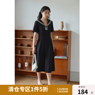 獨(dú)束大碼女裝通勤復(fù)古海軍領(lǐng)學(xué)院風(fēng)連衣裙女夏季微胖mm正肩顯瘦小黑裙 優(yōu)雅黑-長(zhǎng)款 XL （尺碼：3）