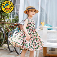 G.DUCKKIDS女童連衣裙春夏季新款童裝中大兒童公主裙夏裝洋氣時(shí)尚小女孩裙子 玫瑰花色 送帽子 80
