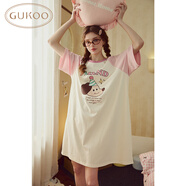果殼（Gukoo）睡裙女春夏新款轟轟小狗系列可愛(ài)插肩袖卡通純棉女士家居服睡裙B 奶白睡裙 L